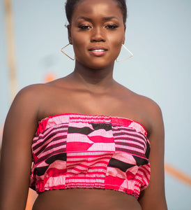 PINK KENTE PRINT BANDEAU TOP